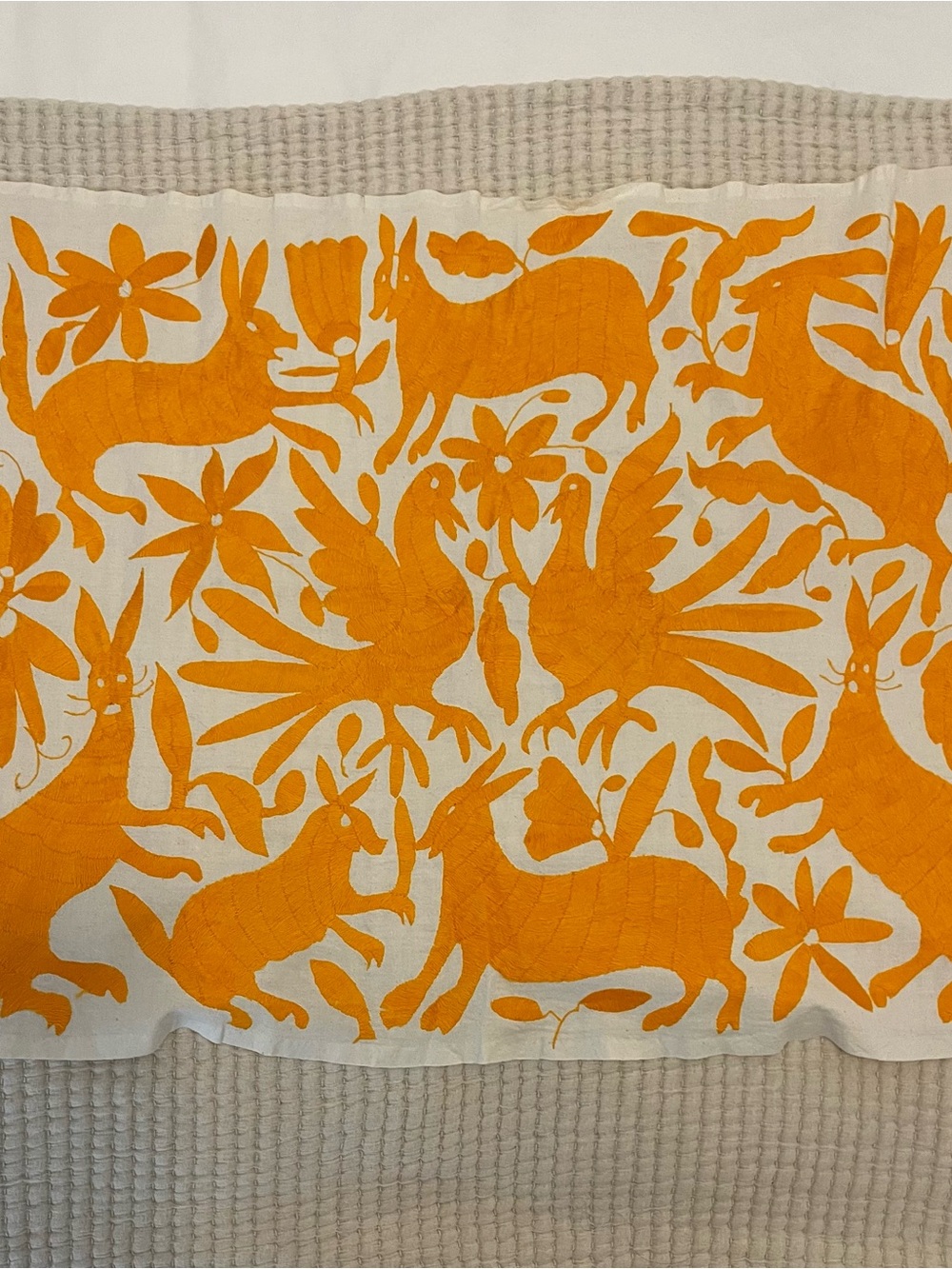 OTOMI yellow embroidered Mexican Folk Art tapestry coverlet table cloth curtain